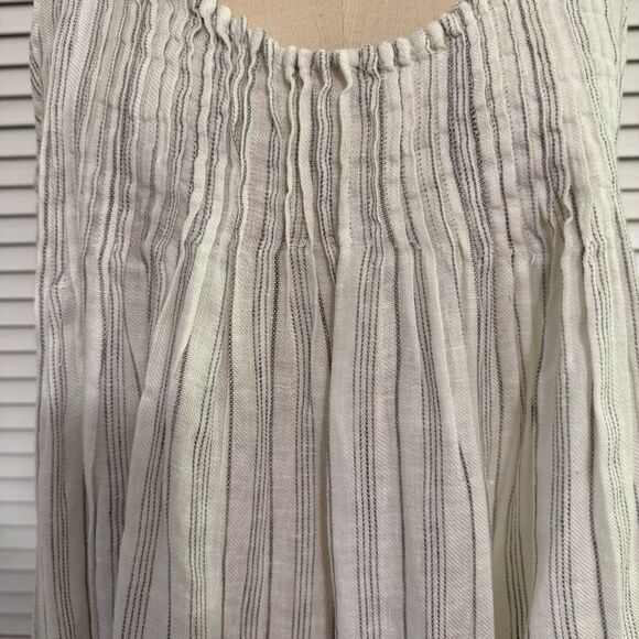 CP Shades Pia Linen Sleeveless Top Pin-tucks White/Gry Sz-M - Picture 3 of 9